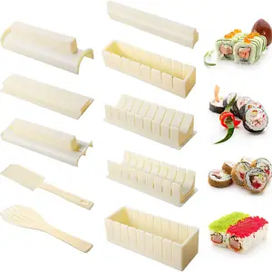 10 Buah Sushi Membuat Set Plastik Sushi Pembuat Sushi Nasi Gulung Cetakan Bentuk Putih DIY Buatan Sendiri