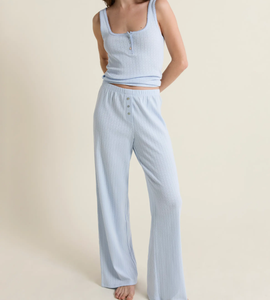 Conjunto de Pijama para Mujer, Camiseta sin Mangas con Cuello Cuadrado de Algodón Azul, Pantalones Anchos, Ropa de Dormir Transpirable y Suave con Cintura Elástica - Product Image 1