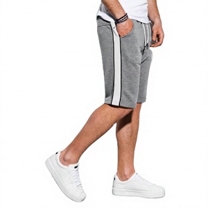 Shorts Bermuda Gris Tricotés pour Homme avec Bande Latérale et Cordon de Serrage, Coupe Décontractée, 100% Coton Respirant, Taille Mi-Haute, Shorts de Sport - Product Image 1