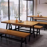 Combinaison de chaise de Table longue en bois pour hôtel pour Restaurant café cantine Hotpot Table à manger banc ensemble