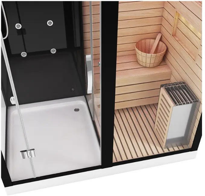 Sauna personalizzata per 4 persone Sauna bagnata stanza Sauna a vapore in legno di moda di lusso con doccia e riscaldatore