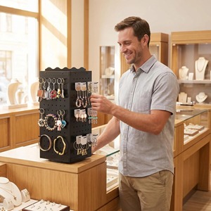 Ou Shumei Rotating Jewelry <b>Display</b> <b>Rack</b> With Pegboard Hooks For Store Shelving Indoor Use Modern Style Pre Assembled - Product Image 1