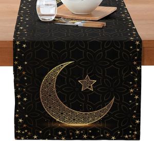 Eid Mubarak Polyester Black <b>Gold</b> Star Moon Mosque <b>Table</b> <b>Runner</b> - Product Image 2