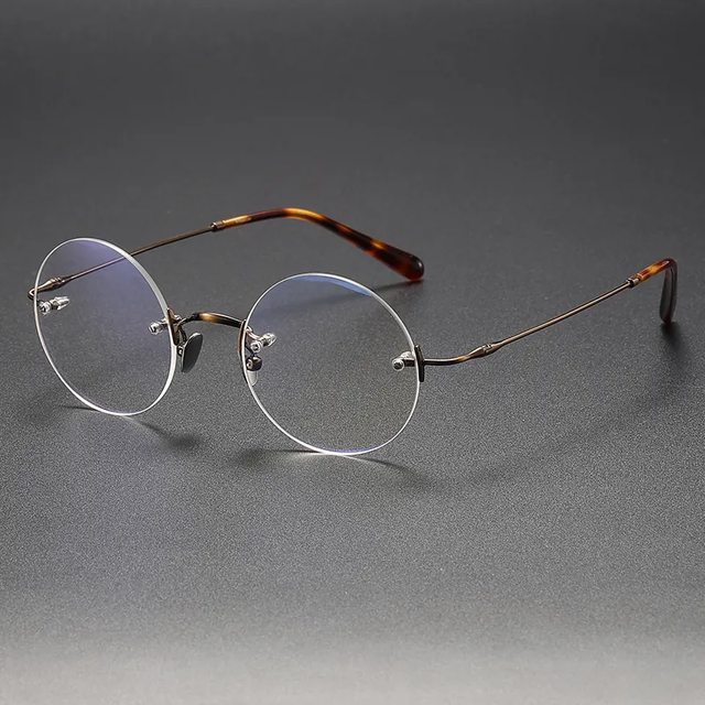 ZY007 Unisex Retro Classic Pure 100% Titanium Optical Eyewear Eyeglasses Men Women Round Rimless Prescription Spectacle Frame
