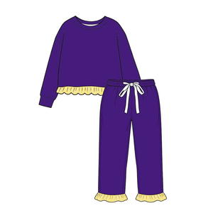 Tenues personnalisées pour filles, hauts à manches longues à volants et pantalons de couleur unie, vêtements d'automne et d'hiver pour enfants, ensembles boutique 2 pièces - Product Image 2
