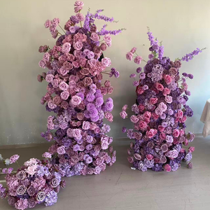 Chemin de table en fleurs artificielles rose et blanc pour <span class=keywords><strong>mariage</strong></span>, anniversaire, fête, table de gâteau, arrangement floral, décoration d'arche - Product Image 5