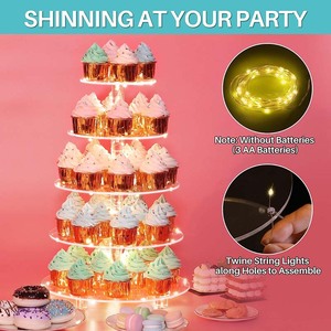 Tùy chỉnh <span class=keywords><strong>5</strong></span> <span class=keywords><strong>Tier</strong></span> bánh cưới đứng LED ánh sáng chuỗi rõ ràng Acrylic Cascade bánh đứng - Product Image 4