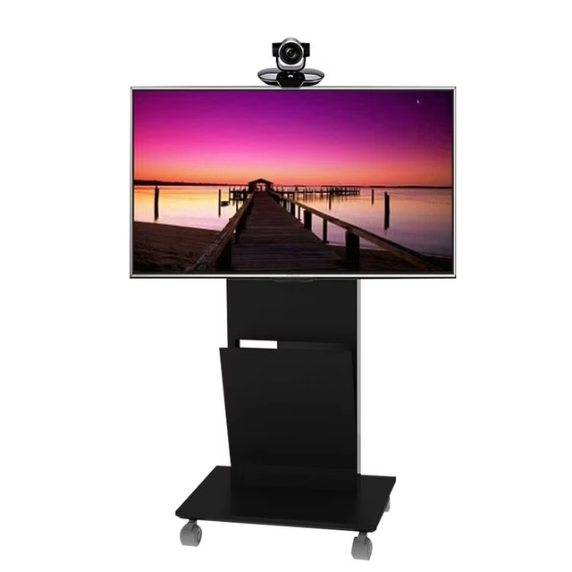 Adjustable Height Electric Trolley with Vertical Wheels Multimodal LCD TV Floor Stand Mount TV Bracket Rolling Tv Carts