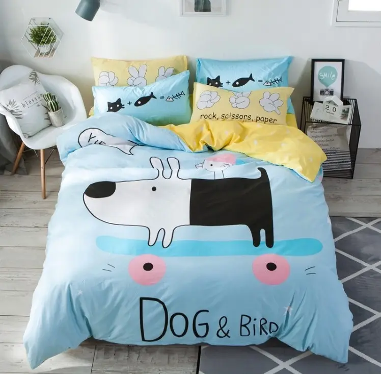 New Design Luxury Printed Cartoon Home Bed Sheet Set Comforter Kids Bedding Set 4 Pcs