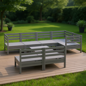 Ensemble de salon de jardin modulaire en pin massif gris, 10 places, mobilier d'extérieur, design contemporain - Product Image 2
