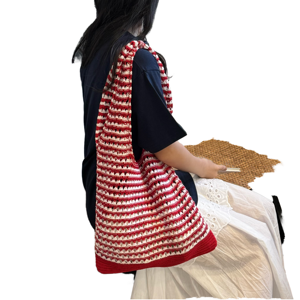 Wholesale Summer New Hollowed Contrast Color Design Knitted Crochet Polyester Open <b>Beach</b> <b>Bags</b> <b>Large</b> Capacity Portable Tote - Product Image 1