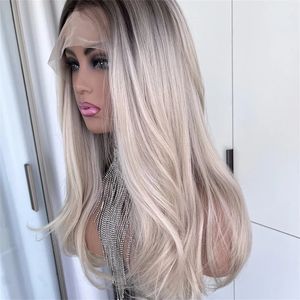 Perruque de qualité Qingdao, ombrée blond platine, coupe en couches, cheveux vierges européens, cuticules alignées, perruque à <span class=keywords><strong>dentelle</strong></span> transparente - Product Image 3