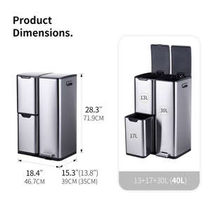 Многофункциональный мусорный бак из нержавеющей стали ODM/OEM, 60 л, с 3 отделениями: верхний мусорный бак с крышкой-прессом 13 л, выдвижной контейнер для мусора 17 л, бак с педалью 30 л - Product Image 2