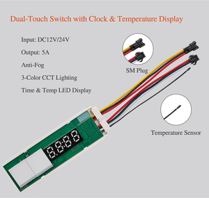Controlador LED para Espejo con Interruptor Táctil DC12V 60W, Desempañado de <span class=keywords><strong>Triple</strong></span> Nivel, Sensor de Doble Botón, Pantalla de Hora y Temperatura, Atenuación CCT - Product Image 2