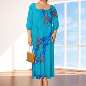 Lujo Isla del Pacífico Wear Puff manga Sexy elegante vestido escalonado SAMOAN tatuaje diseño de talla grande Falda recta para mujeres - Product Image 4