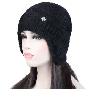 HZM-23001女性户外耳罩护耳器保暖骑行滑雪帽冬季女性针织羊毛豆豆帽