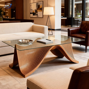 Table basse de salon en bois durable au design ondulé européen moderne, table de loisirs en bois courbé pour salon, hôtel, maison - Product Image 3