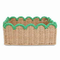 Panier de rangement en corde de papier décoratif à bord festonné rectangulaire, tissé à la main, pour le bureau, la salle de bain, les boîtes de rangement, le panier à fruits, l'organisateur