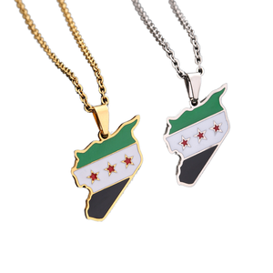 Collar <span class=keywords><strong>de</strong></span> mapa y bandera <span class=keywords><strong>Siria</strong></span> gratis <span class=keywords><strong>de</strong></span> acero inoxidable chapado en oro para hombres y mujeres, cadena <span class=keywords><strong>de</strong></span> suéter, accesorios transfronterizos - Product Image 1