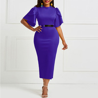 Vestido Midi Cruzado Elegante para Mujer, Diseño Otoñal, con Volantes, Media Manga, Cintura Alta y Efecto Levanta Glúteos