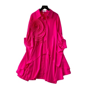 Nouvelle Blouse Femme en Maille à <span class=keywords><strong>Fleurs</strong></span> 3D, Col Rabattu, Boutonnage Simple, Coupe Ample, Style Célébrité, Chemisier Élégant - Product Image 1