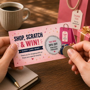 Bulk Custom Retail Shop Promotion Scratch Cards Wholesale Full Color Printed Shopping Thank You Scratch Off Win Reward Cards - Product Image 1
