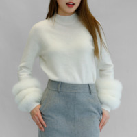 Pull en tricot doux de couleur unie Tyan Ivory, nouvelle collection, pour femmes, avec fourrure de renard