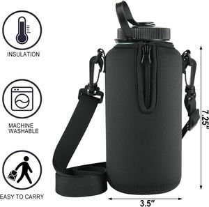 Funda Aislante para Botella de Agua de Neopreno Negro, Enfriador para Botellas de Boca Ancha de 32 oz, Correa de Hombro Ajustable - Product Image 2