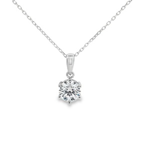 Classic Round Brilliant Cut Lab Diamond Pendant <b>Necklace</b> Solid 14K 18K Gold 4-Prong 6-Prong <b>Necklace</b> for Women - Product Image 2