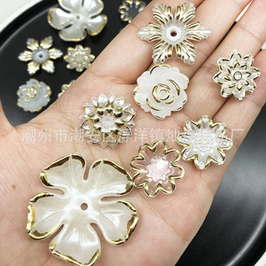 Flower Shaped Pearl <b>Beads</b> Gold Foil <b>Plastic</b> Resin Hot Stamping Scattered <b>Beads</b> For Bridal Headwear Accessories - Product Image 2