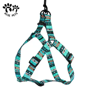 Dog pet products supplier chest strap customized adjustable polyester sublimation printed dog harness and leash set with collar