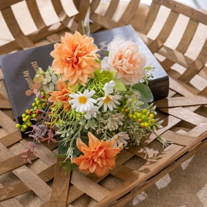 CallaFloral Ramo de Flores Artificiales Naranja Blanco Dalia Peonía Plástico Tejido Decoración para Bodas y Hogar CF02034 - Product Image 1