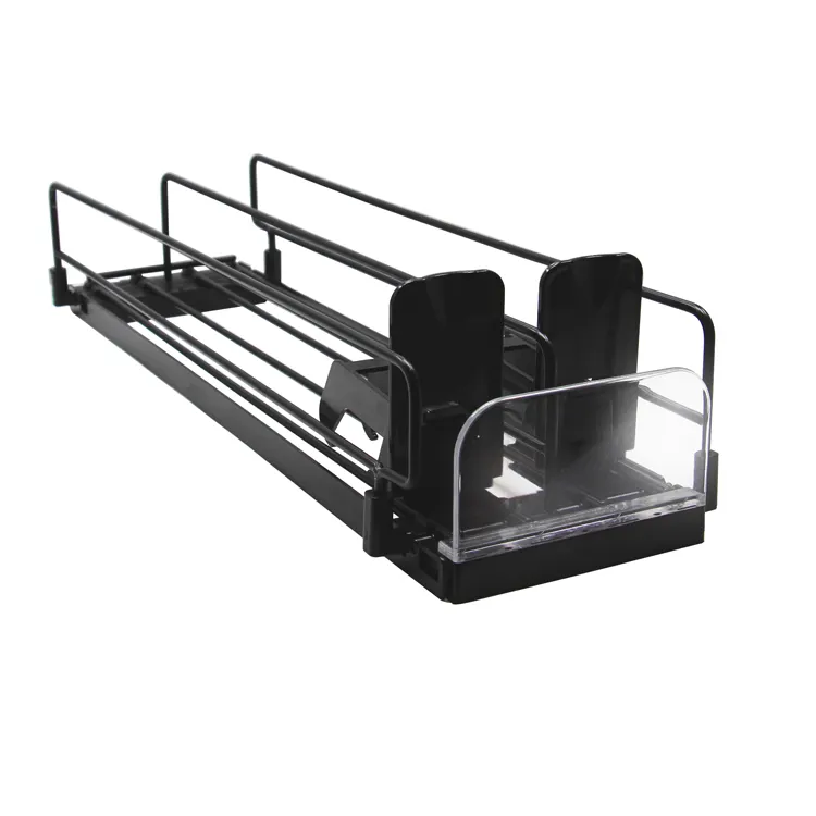 Retail Stores Single Lane Spring Load Black Metal Wire Shelf Pusher Display Box Shelf Pusher