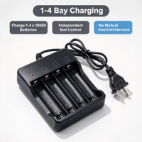 Chargeur de batterie lithium 18650 à quatre emplacements avec câble de charge 4,2 V 1200 mA, transformateur intelligent à démarrage sans tension, certifié CE, pour microphone