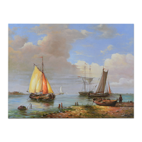 Fournitures de haute qualité décoration murale néerlandais beau paysage fait à la main mer bateau peinture à l'huile sur toile