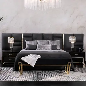 定制现代卧室家具立式床皮革印度特大床家具设计师软床家具套装
