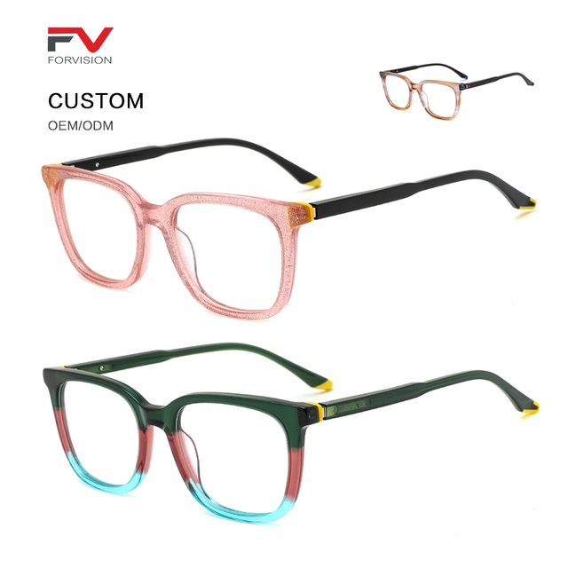 Fashionable Individual Transparent Color-blocked Retro Style Light Rectangle Acetate Eyeglass Frame