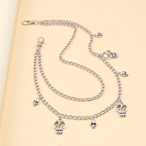 yueli Punk Metal <b>Skull</b> Waist Chain Double Layer Zinc Alloy Decorative Pants Chain For Daily Wear - Product Image 2