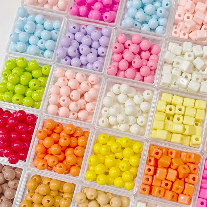 30pcs/bag Macaron Color Paint square Round Beads Acrylic Loose