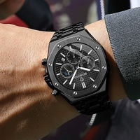 BINBOND Jam Tangan Kuarsa Pria Bermerek Teratas Jam Tangan Chronograph Bercahaya Mewah Jam Tangan Kalender Tanggal Pria Tahan Air Baja Tahan Karat