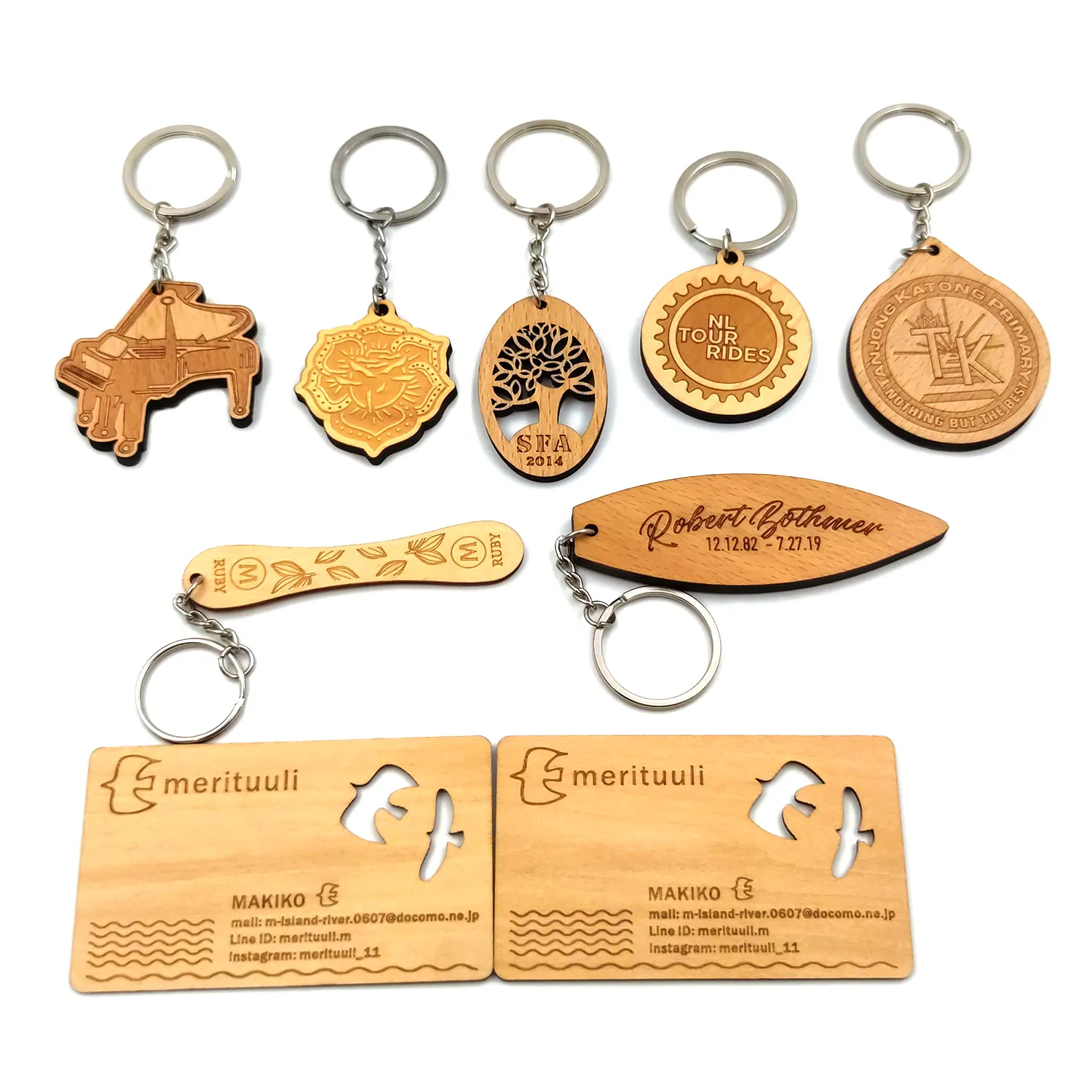 Oneway कस्टम कुंजी श्रृंखला उत्कीर्णन बांस लकड़ी पर नक्काशी कार Keychains सामान दौर रिक्त लकड़ी चाबी का गुच्छा