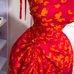 Abito Estivo 2025 da Donna Stile Europeo-Americano, Nuovo, Dolce e Fresco, con Spalla Asimmetrica, Colletto con Coulisse, Vita Alta, Slim Fit, Linea ad A - Product Image 4