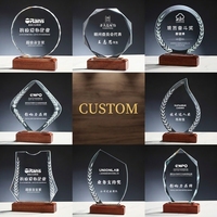 Placa de Premio de Cristal Pulido Ecológica Personalizada con Base de Madera, Trofeo Personalizado para Ceremonia de Logro Corporativo Empresarial