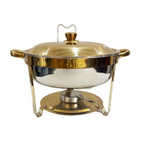 Plat à chafing rond doré 6L en acier inoxydable avec couvercle et réchaud à alcool pour buffet, idéal pour la restauration, les mariages et les événements.