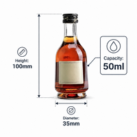 Mini Botella de Vidrio para Licor de 50 ml, Botella Pequeña Personalizada para Bebidas Espirituosas con Tapa de Rosca para Whisky, Brandy, Coñac, Embalaje de Alcohol