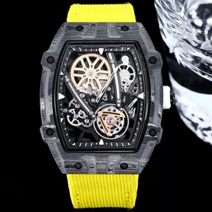 Montre mécanique pour homme de luxe, ultra-fine et légère, design ajouré, boîtier en forme de baril, bracelet tissé, tourbillon, étanche - Product Image 5