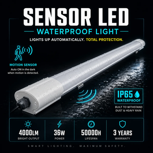 Lámpara LED Tri-Proof IP65 con Sensor de Movimiento, Enlazable, de Policarbonato, Impermeable, para Garaje o Taller, con 3 Años de Garantía - Product Image 1