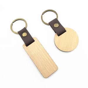 Wholesale <b>Custom</b> Digital Photo Cherry Walnut Wood <b>Keychains</b> with PU Leather Strap Laser Engraved Logo Blank Wooden Keyring - Product Image 3