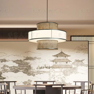 Lustre de style japonais Wabi Sabi, diamètre 60 cm, lumière LED chaude, suspension ronde pour restaurant, café, hôtel, salon. - Product Image 3