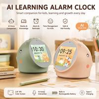 Jam Alarm Anak Dinosaurus AI Jam Belajar Desktop dengan Kontrol Aplikasi Prakiraan Cuaca WiFi Layar Sentuh untuk Anak Laki-laki Perempuan